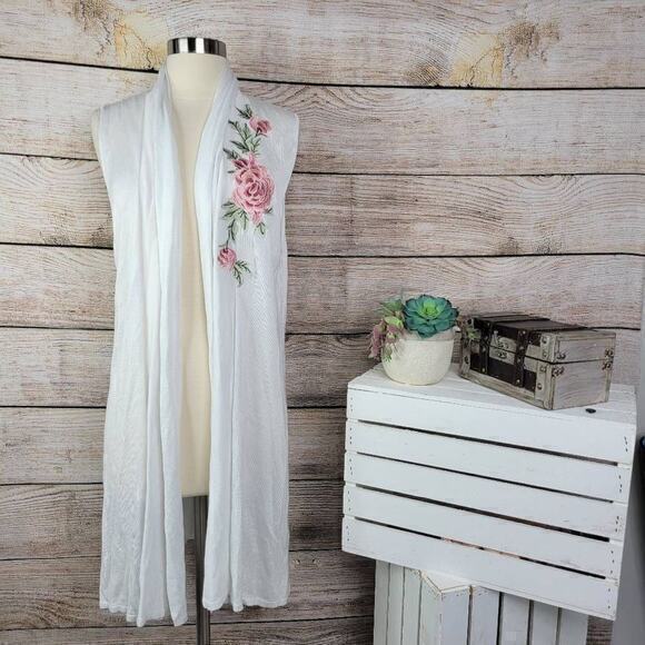NWT‎ Joseph A. Women's White Floral Embroidered Open Front Cardigan Size XL - Picture 1 of 10